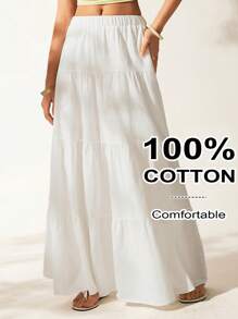 Solflare 大码白色休闲度假松紧腰半身裙 - 白色 - 查看 1