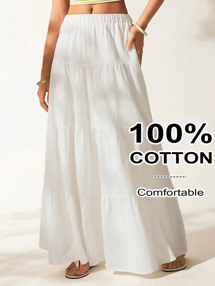 Solflare 大码白色休闲度假松紧腰半身裙 - 白色 - 查看 1