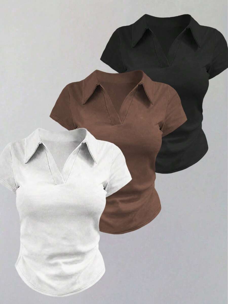 INAWLY Women's Casual Solid Color Short Sleeve T-Shirt Top - White - View 1