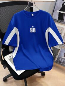 SHEIN Teen Boys Casual Loose Fit Colorblock Short Sleeve T-Shirt, Comfortable & Versatile For Outdoor Activities