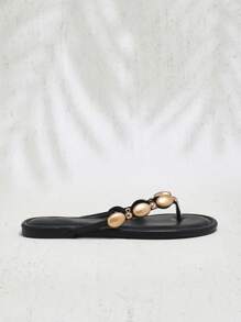 SHUZIA Dép xỏ ngón đế bằng thoải mái, thời trang nữ, đính đá màu sắc - Phong cách Punk cá tính, sành điệu và phù hợp cho dịp Giáng sinh. - màu đen - Xem 6