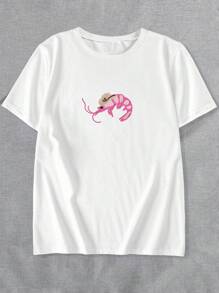 Plus Size Women's Shrimp Sheriff Pattern T-Shirt Fun Gift Round Neck Short Sleeve Casual T-Shirt Suitable For Going Out Daily Wear Valentine's Day Gift For Girlfriend Summer Promotion