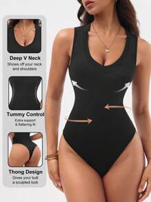 Slayform Slayform Women's Seamless Solid Color Sleeveless Stretchy Workout Jumpsuit - Black - View 1