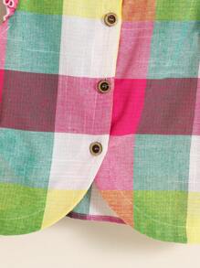 Young Girl Woven Plaid Ruffled Collar Casual Blouse - Multicolor - View 6