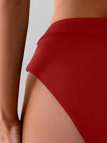 SHEIN Swim Bottom de bikini de color rojo sólido para mujer, traje de baño de verano - Rojo - Ver 3