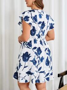 SHEIN Clasi 加大码印花短袖V领夏季休闲连衣裙女士连衣裙，女士连衣裙夏季女式碎花连衣裙，女士办公室服装