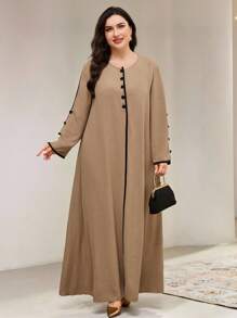 Veilorie Women Plus Size Contrast Trim Extra Long Arabian Style Dress,Modest