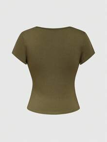 ROMWE Hippie 夏季复古风格弹力短袖T恤，带有刺绣花卉和贴花设计，适合海滩、派对、音乐节，合身舒适 - 綠色 - 查看 2