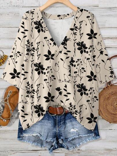 EMERY ROSE 百搭碎花圆领胸袋休闲 T 恤，轻盈简约的设计，适合夏季，加大码