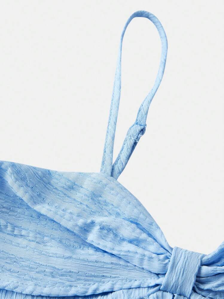 SHEIN Girlism Top sin espalda con volantes minimalista y cómodo para niñas preadolescentes - Azul - Añade 4