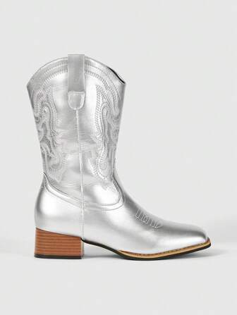 Grunge Punk Women's Outdoor Fashion Embroidered Slip-On Ankle Boots, Spring/Autumn 2025 New Stylish Western Short Boots