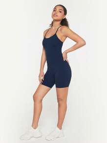 SHEIN GLOWMODE X Marika Sila 6" FeatherFit™ Tummy Control Adjustable Straps Sports Jumpsuit Low Impact Yoga Daily Summer - Navy Blue - View 9