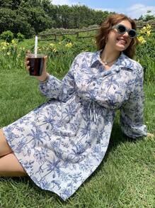 SHEIN EZwear Plus Size Casual Comfortable Tie-Up Shirt Dress Women Short Dresses Summer Woman S Summer Clothes - White - View 6