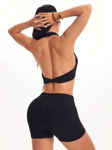 Easithlete Sujetador deportivo transparente sin espalda de unicolor para mujeres - Negro - Ver 2