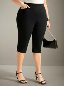 EMERY ROSE Plus Size Casual Black Skinny Knit Pants For Women