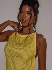 SHEIN Unity Racer Neck Bodycon Mini Dress Diamante Summer, Vacation, Festival Outfit, Y2k Ibiza Holiday Beach