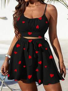 SHEIN Unity Váy midi chữ A hở lưng in họa tiết trái tim thanh lịch cỡ lớn cho nữ, bộ đôi cho kỳ nghỉ bãi biển, tiệc tùng, lễ hội âm nhạc, mùa xuân và mùa hè Thiết kế đa năng - Nhiều màu - Xem 7