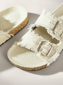 Solecia Giày đế bằng mũi tròn Boken tua rua & đá giả kim cương cho nữ, quai khóa đôi, thoải mái, phù hợp để mặc hàng ngày, dự tiệc, đi làm, đa năng - Màu vàng - Xem 5