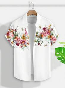 VIVINTIMO 时尚休闲成熟度假花卉全身数码印花图案修身常规肩男士短袖衬衫，适合夏季户外、海滩、城市度假、约会、聚会，情侣必备搭配单品，送给男朋友的绝佳礼物，花卉衬衫男士时尚衬衫，男士漂亮衬衫 - 白色 - 查看 6