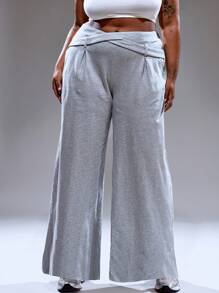 MUSERA Plus Size Women Crossover Front Wide Leg Pants Streetstyle Holiday 90's Y2k Cute Casual City Muse - Grey - View 2