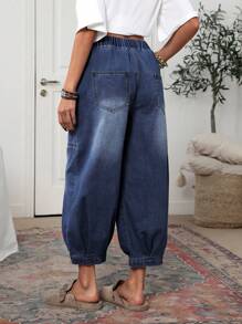 EMERY ROSE 女式休闲松紧腰宽松侧袋抽绳九分牛仔裤