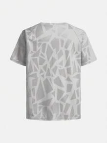 SHEIN 2 szt. Chłopięcy sportowy, sportowy, z nadrukiem graficznym, okrągłym dekoltem, krótkim rękawem, zestaw koszul i spodenek, odpowiedni do dojazdów do pracy, szkoły, codziennego noszenia, odpowiedni do uprawiania sportu, biegania, koszykówki, zajęć na świeżym powietrzu, wiosna/lato