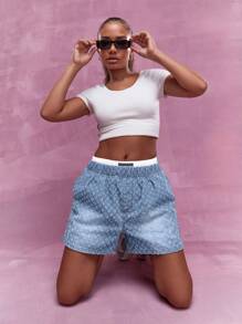 MISSGUIDED Denim Shorts mit Gummibund, vintage säuregewaschene Shorts im Western-/Boho-Stil, leger, hochgeschnitten, für Sommerfestivals - Blau - Übersicht 5