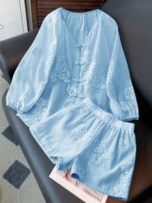 Bộ 2 món vải Jacquard hồng lãng mạn thường ngày ngày lễ cỡ lớn - Màu xanh lam - Xem 2