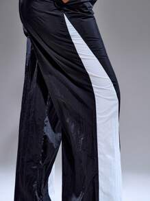 MUSERA 大码女式中腰条纹侧开衩裤 街头风假日90年代Y2K可爱休闲都市缪斯 - 黑色 - 查看 5