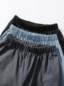 SHEIN 3 件套：青少年男孩宽松工装短裤和 T 恤，适合学校、校园、大学 - 霧霾藍 - 查看 5