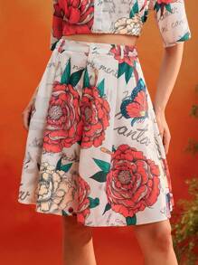 Frida Kahlo X SHEIN X Designer KATHARSIS Summer Floral Printed High-Waist Wide Leg Shorts Women Summer Outfits