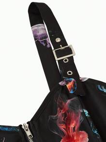 Sweetra Plus Size Dark Aesthetics Digital Print Jumpsuit Dress - Multicolor - View 4