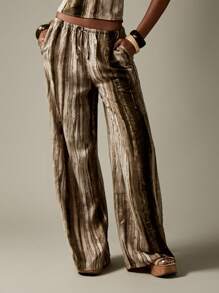 MISSGUIDED Quần dài Palazzo ống rộng in họa tiết trừu tượng, cạp cao, dây rút, dáng rộng thoải mái cho mùa hè đi biển - Nhiều màu - Xem 1