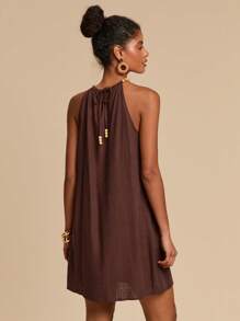 Travachic Vestido de cuello halter decorado con cuentas de moda para vacaciones de mujeres, atuendos de vacaciones de mujer, atuendos de vacaciones, atuendos de playa de verano, vestidos de verano para mujer, vestidos de verano