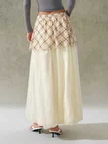 LYSMO 2025 Neuheiten Frühling-Sommer Damen Französischer Stil eleganter Wickel-Krawatte Karomini-Rock mit Layering-Design, Patchwork Bubble-Saum Organza A-Linien-Rock, 2-in-1-Look, französische Eleganz, Premium-Qualität, jugendlich Frühling-Sommer, Boho Chic