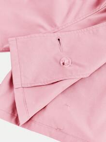 青少年女孩宽松休闲简约舒适收腰时尚长袖风衣 - 淺粉色 - 查看 5