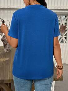 EMERY ROSE Plus Size Women Casual Sequin Decor Drawstring Short Sleeve T-Shirt Without Hood, Summer - Blue - View 2