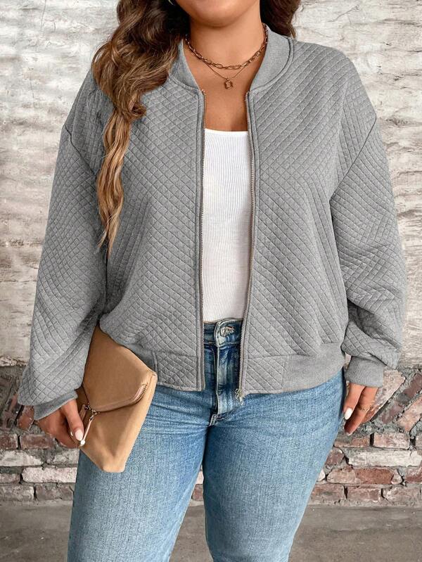 Große Größen Lässig schlichte Reißverschluss Jacke mit Langarm