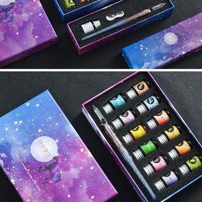 Starry Sky Pen, Glass Pen Gift Box Set, Dip Pen, Business Gift Pen, Dip Pen For Students To Practice Calligraphy And Painting, School Reward Prize, Classmate Birthday Gift