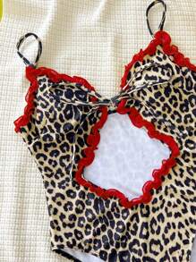 Swim SXY 豹纹镂空细带侧边结饰性感泳衣 - 彩色 - 查看 5