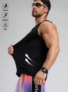 Manfinity Sport Polished Parte superior de tirantes casual con cuello redondo y estampado geométrico luminoso para hombres