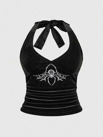 Y2K Goth Spider Embroidery Plus Size Suspender & Tank Top Cosplay