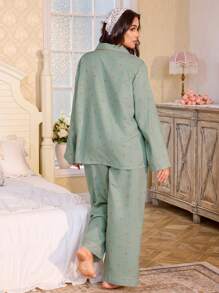 CottageSlumber 大码女式两件套浪漫碎花口袋长袖上衣+裤子睡衣套装，春夏秋季，繁花似锦，舒适优雅细节，秋冬服装