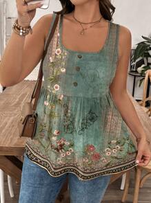 EMERY ROSE 大码女式复古花卉印花吊带背心和背心，适合夏季度假