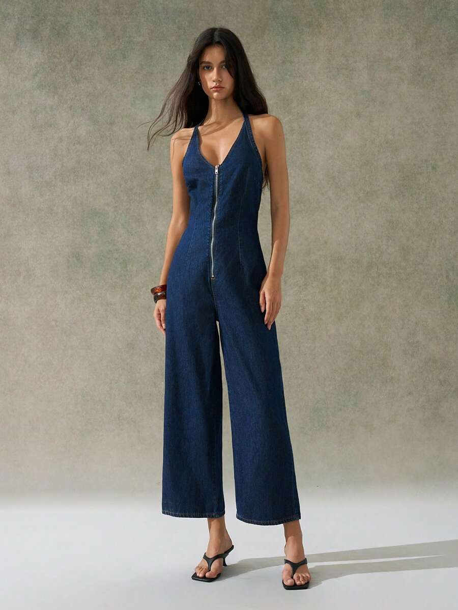 LYSMO 女式牛仔背带裤和连体裤，夏季时尚 - 藍色 - 查看 1