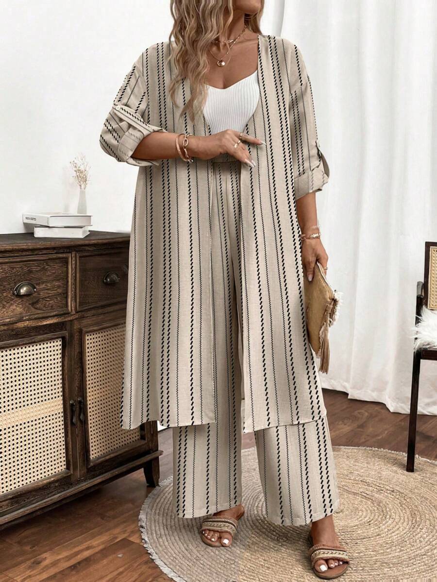 EMERY ROSE Plus-Size Ladies' Woven Leisure Vacation Summer Two Pieces Set - Apricot - View 1