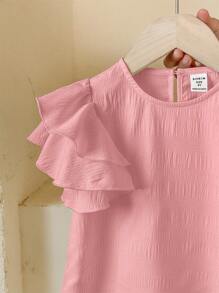 SHEIN LMoss Kids Camicetta casual avvitata in tinta unita con collo rotondo, da ragazza