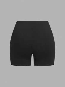 SHEIN EZwear 2pcs/Set Plus Size Solid Color Compression Leggings, Summer Stretchy Shorts Women - Black - View 7