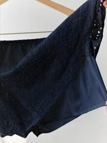 Elamini Quần short váy siêu ngắn thêu ren trắng cạp thấp đa năng thời trang xuân hè - Màu xanh hải quân - Xem 4