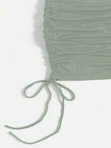 Flirla 大码休闲纯色侧抽绳连衣裙，夏季 - 綠色 - 查看 3